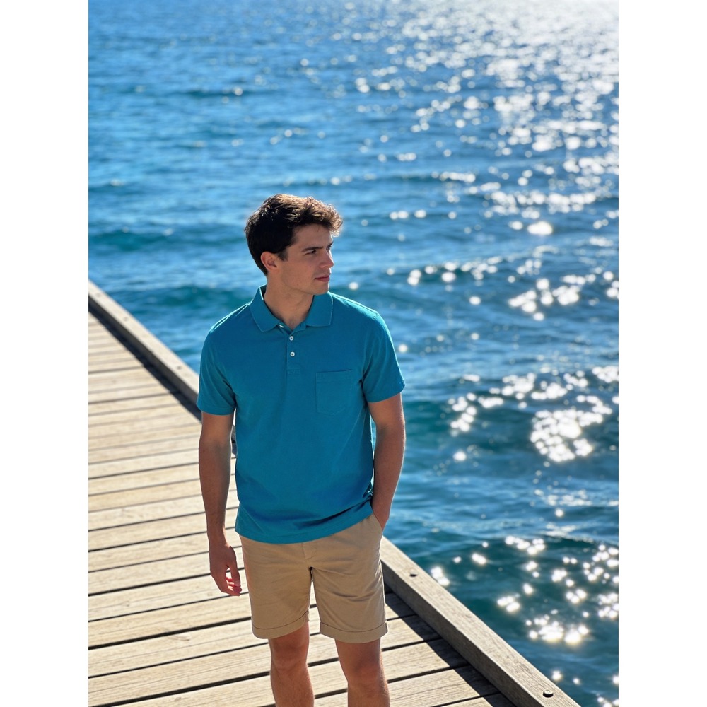 St Johns Bay Mens Teal Blue Short Sleeve Pocket Polo Shirt‎ Large 100% Cotton